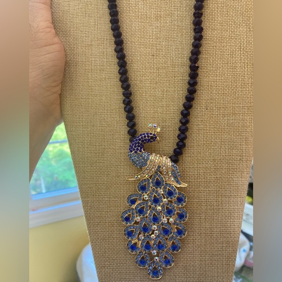 Eye Candy Jeweled Peacock Necklace with Blue Crystals New w/ Tags - Picture 8 of 14